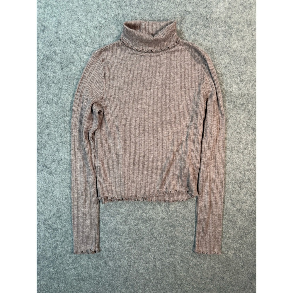 Madewell Womens Ribbed Lettuce Edge Turtleneck Sweater Mauve Pink Small S